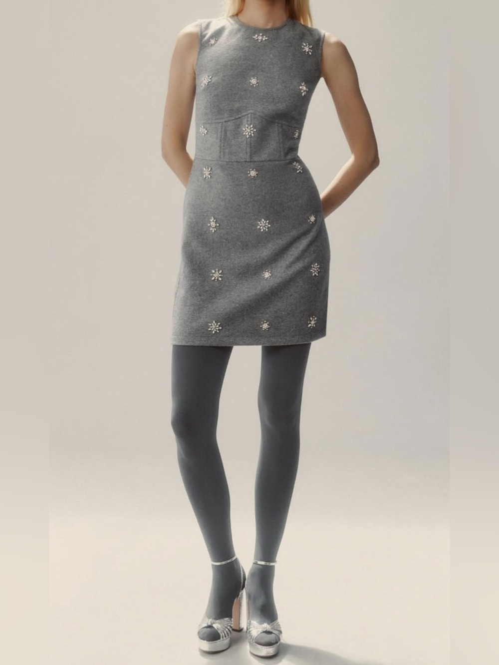 Anthropologie Vineet Bahl Crystal Gray Wool Blend Sleeveless Shift Dress-3X